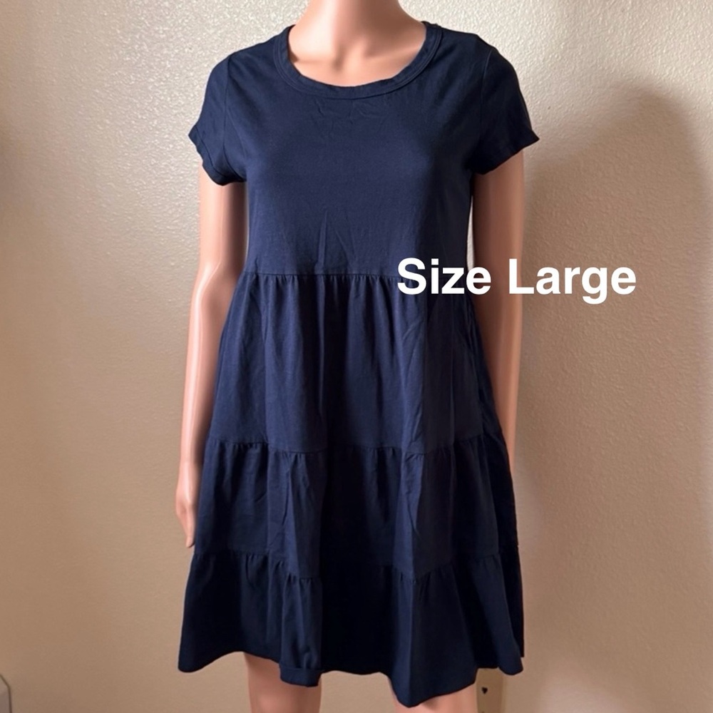 Time and Tru Women's and Women’s Plus Tiered Cotton Mini Dress, Large , NAVY
